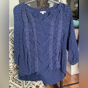 Emily Daniels XL Ladies Blouse blue w/ white polka dots